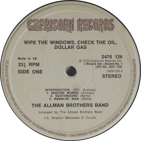 The Allman Brothers Band ~ Wipe The Windows, Check The Oil, Dollar Gas (Vinyl) - Djungel & Jazz