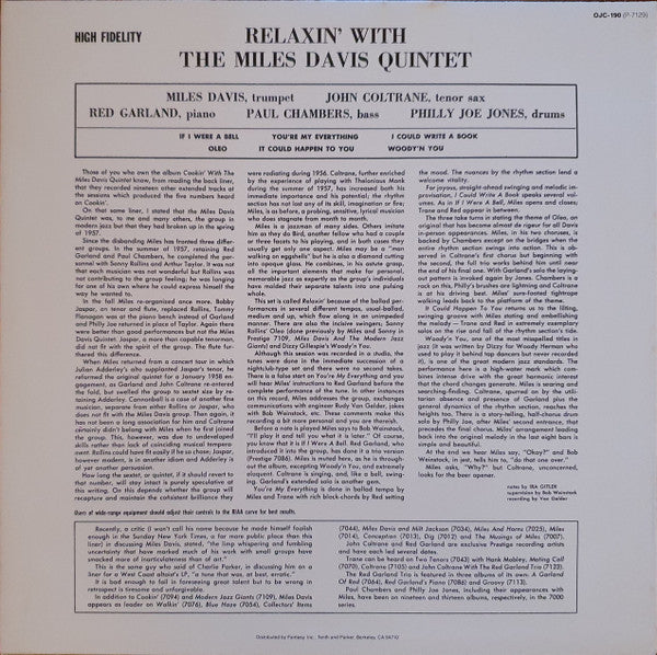 The Miles Davis Quintet ~ Relaxin' With The Miles Davis Quintet (Vinyl) - Djungel & Jazz