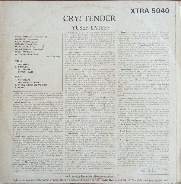 Yusef Lateef ~ Cry! Tender (Vinyl) - Djungel & Jazz