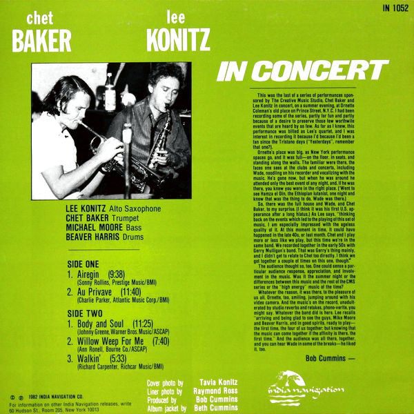Chet Baker And Lee Konitz ~ In Concert (Vinyl) - Djungel & Jazz