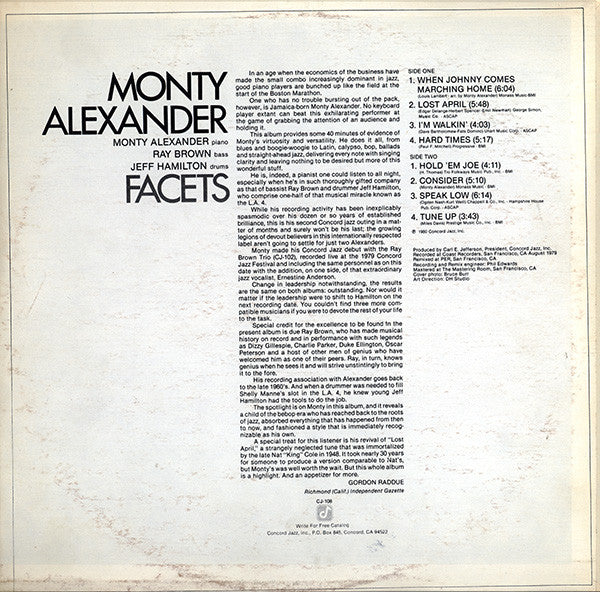 Monty Alexander With Ray Brown And Jeff Hamilton ~ Facets (Vinyl) - Djungel & Jazz