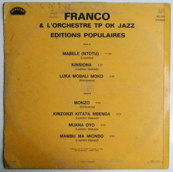 Franco Et L' Orchestre T.P.O.K. Jazz ~ Untitled (Vinyl) - Djungel & Jazz