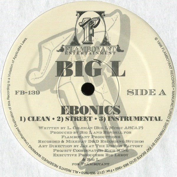 Big L ~ Ebonics / Size 'Em Up (Vinyl) - Djungel & Jazz
