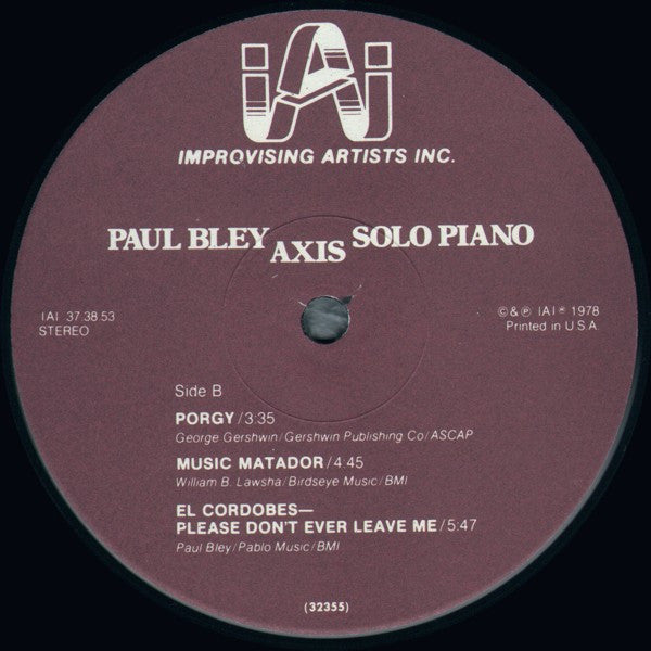Paul Bley : Axis (Solo Piano) (LP, Album)