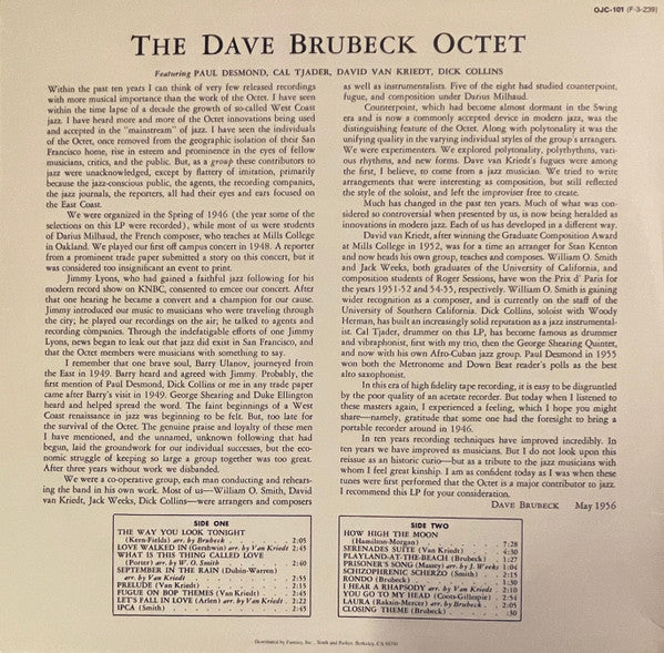 The Dave Brubeck Octet ~ Dave Brubeck Octet (Vinyl) - Djungel & Jazz