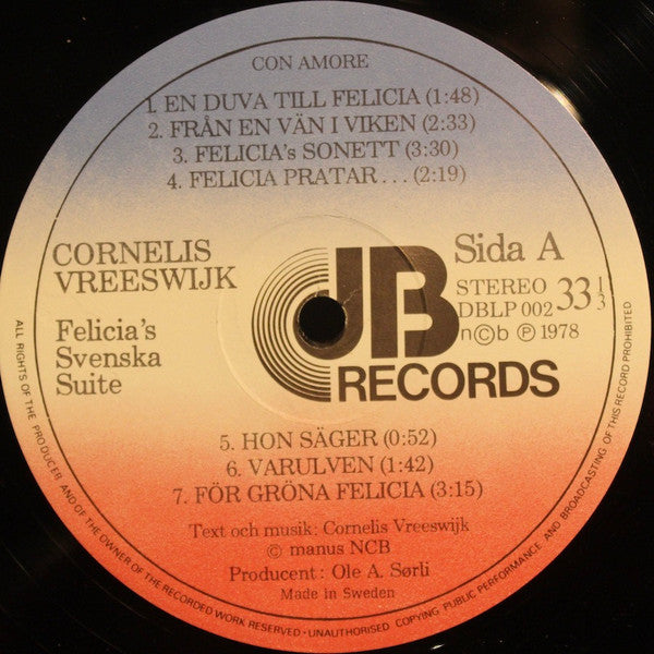 Cornelis Vreeswijk ~ Felicia's Svenska Suite (Vinyl) - Djungel & Jazz