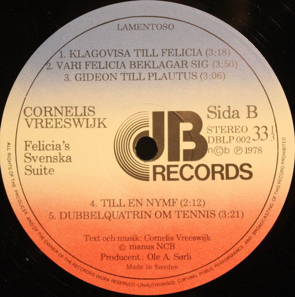 Cornelis Vreeswijk ~ Felicia's Svenska Suite (Vinyl) - Djungel & Jazz