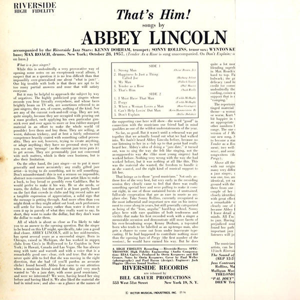 Abbey Lincoln : That's Him (LP, Album, Mono, RE)