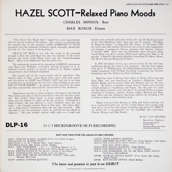 Hazel Scott ~ Relaxed Piano Moods (Vinyl) - Djungel & Jazz