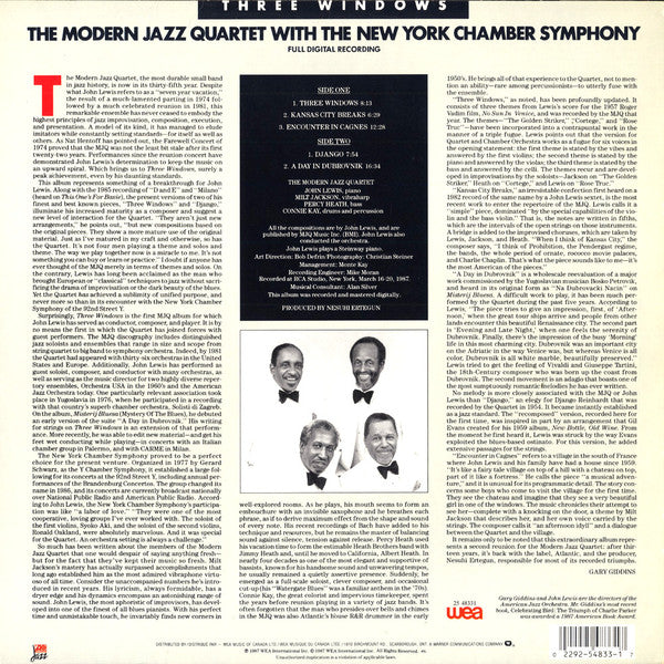 The Modern Jazz Quartet with New York Chamber Symphony ~ Three Windows (Vinyl) - Djungel & Jazz
