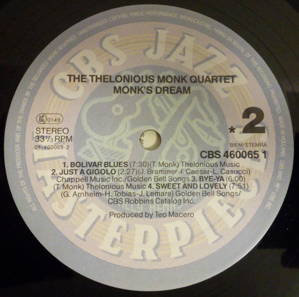 The Thelonious Monk Quartet ~ Monk's Dream (Vinyl) - Djungel & Jazz