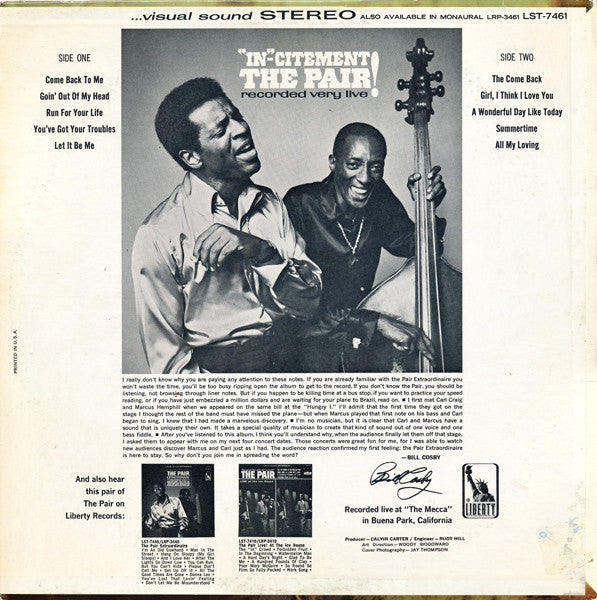 The Pair ~ "In"-Citement: The Pair Recorded Very Live (Vinyl) - Djungel & Jazz