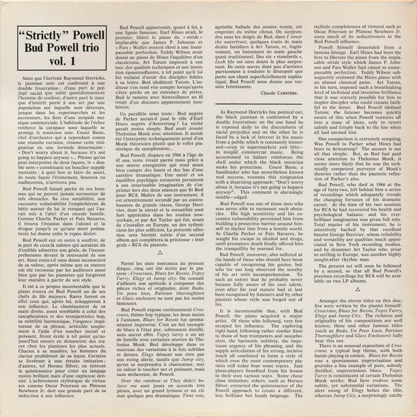 Bud Powell Trio* : "Strictly" Powell Vol. 1 (LP, Album, RE)