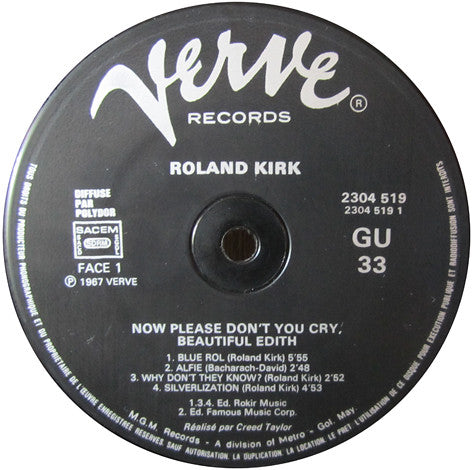 Roland Kirk ~ Now Please Don't You Cry, Beautiful Edith (Vinyl) - Djungel & Jazz