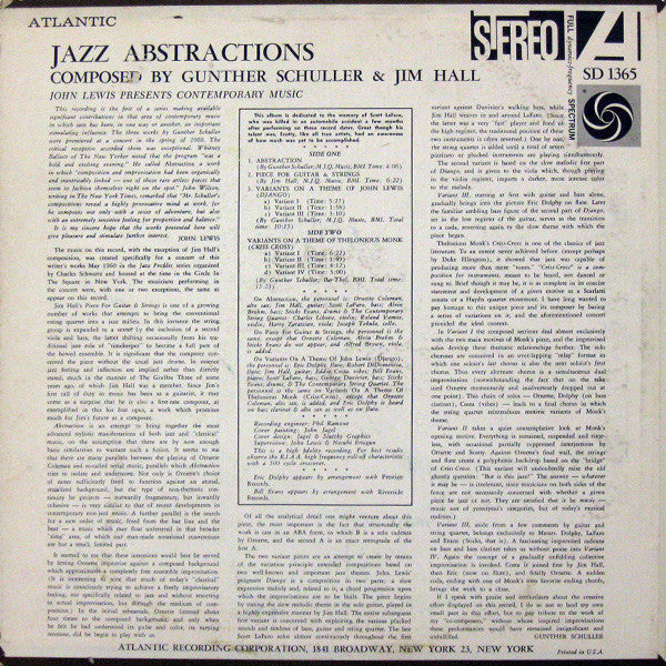 John Lewis Presents Contemporary Music: Gunther Schuller, Jim Hall, Ornette Coleman, Eddie Costa, Eric Dolphy, Bill Evans, Scott LaFaro ~ Jazz Abstractions (Vinyl) - Djungel & Jazz