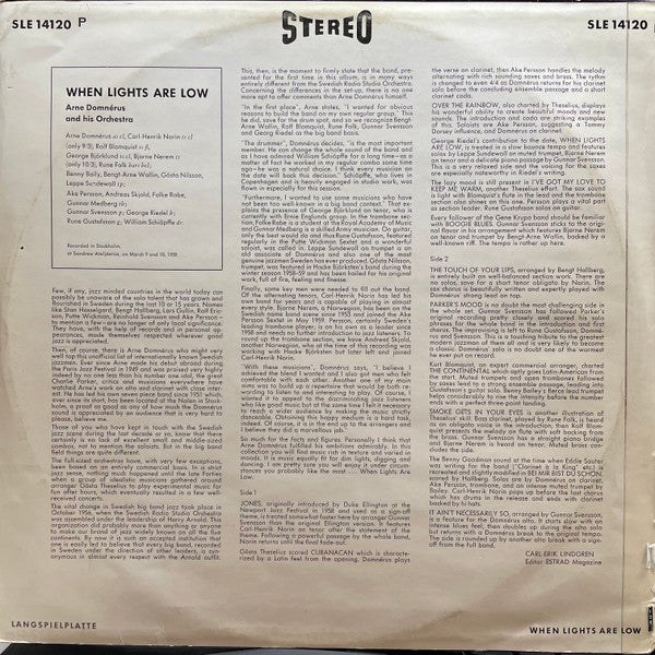 Arne Domnérus Orkester ~ When Lights Are Low (Vinyl) - Djungel & Jazz
