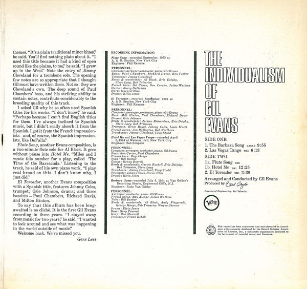 Gil Evans ~ The Individualism Of Gil Evans (Vinyl) - Djungel & Jazz