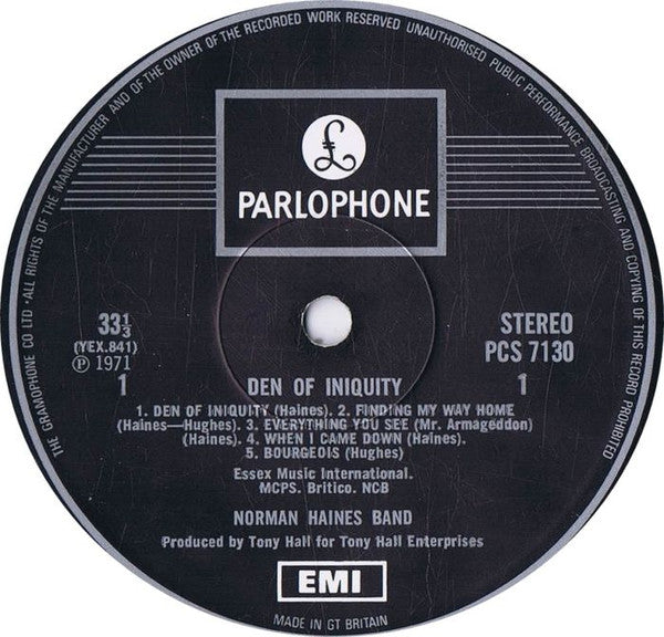 The Norman Haines Band : Den Of Iniquity (LP, Album)