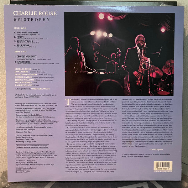 Charlie Rouse ~ Epistrophy - The Last Concert (Vinyl) - Djungel & Jazz