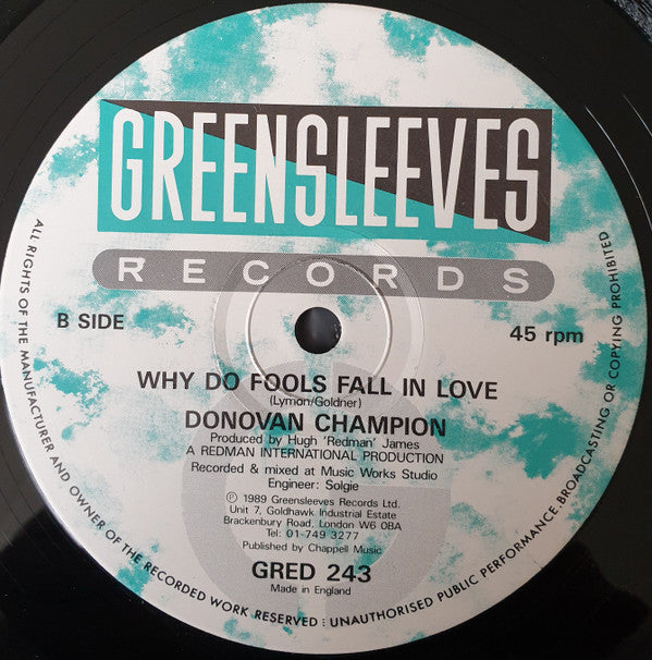 Jesse Gender* / Donovan Champion : The Shake / Why Do Fools Fall In Love (12")