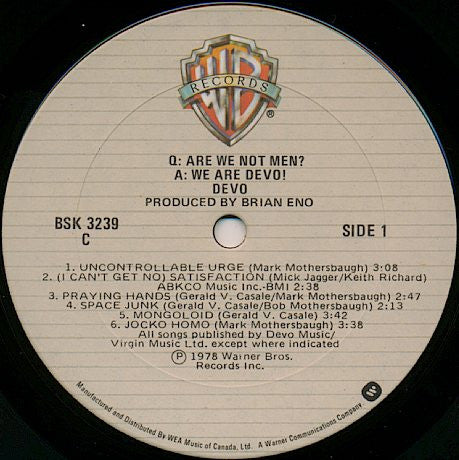 Devo : Q: Are We Not Men? A: We Are Devo! (LP, Album, Don)
