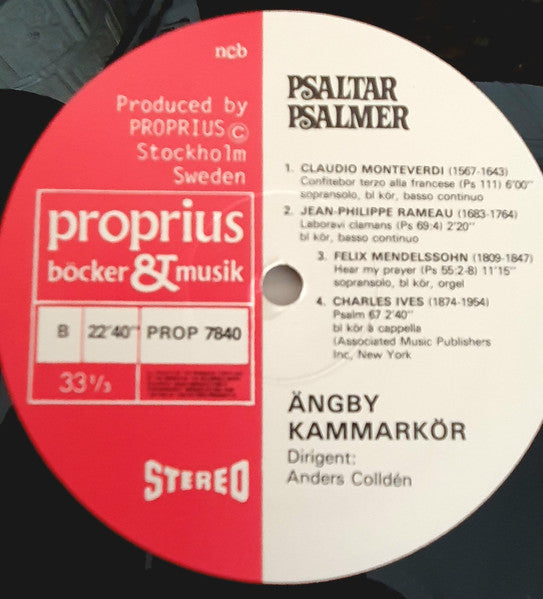 Ängby Kammarkör, Stockholm Dirigent Anders Colldén ~ Jefta Oratorium Carissimi = Psaltarpslamer Psalms Psalter (Vinyl) - Djungel & Jazz
