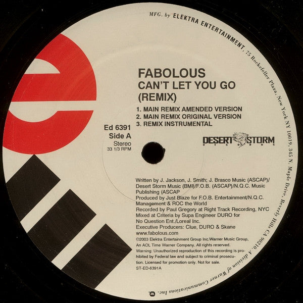 Fabolous ~ Can't Let You Go (Remix) / Into You (Vinyl) - Djungel & Jazz