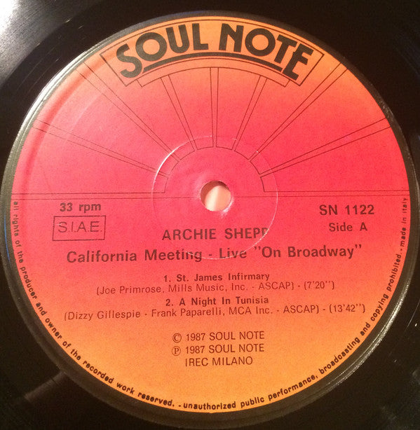 Archie Shepp : California Meeting - Live "On Broadway" (LP, Album)