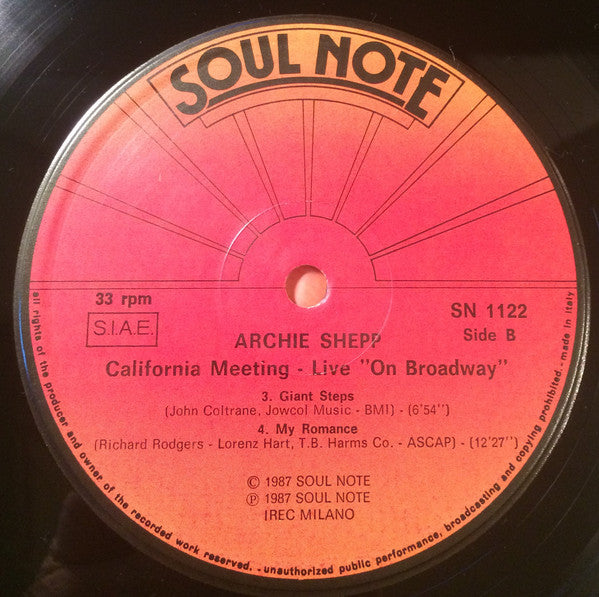 Archie Shepp : California Meeting - Live "On Broadway" (LP, Album)