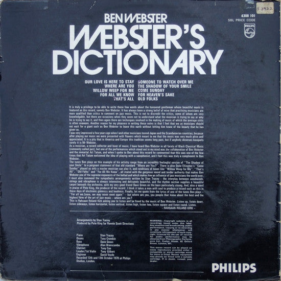 Ben Webster ~ Webster's Dictionary (Vinyl) - Djungel & Jazz