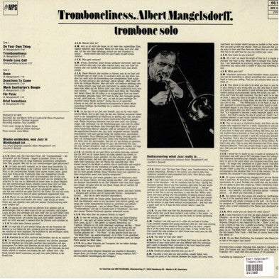 Albert Mangelsdorff ~ Tromboneliness (Vinyl) - Djungel & Jazz