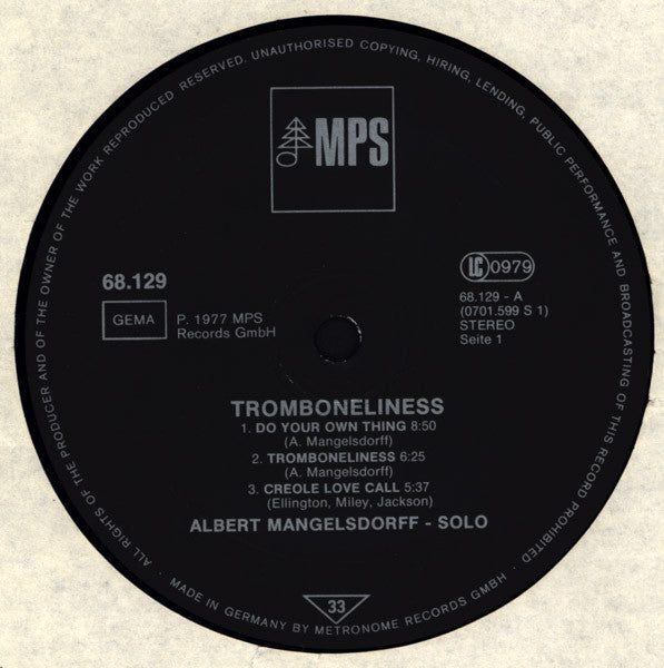 Albert Mangelsdorff ~ Tromboneliness (Vinyl) - Djungel & Jazz