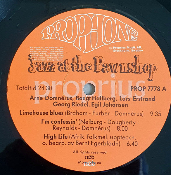 Arne Domnérus, Bengt Hallberg, Georg Riedel, Egil Johansen + Lars Erstrand ~ Jazz At The Pawnshop (Vinyl) - Djungel & Jazz