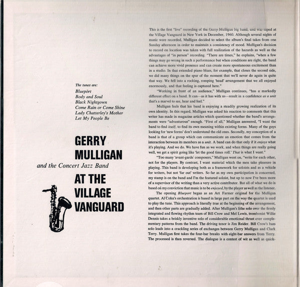 Gerry Mulligan And The Concert Jazz Band ~ At The Village Vanguard (Vinyl) - Djungel & Jazz
