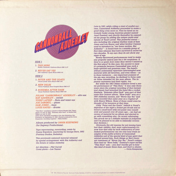 Cannonball Adderley ~ The Sextet (Vinyl) - Djungel & Jazz