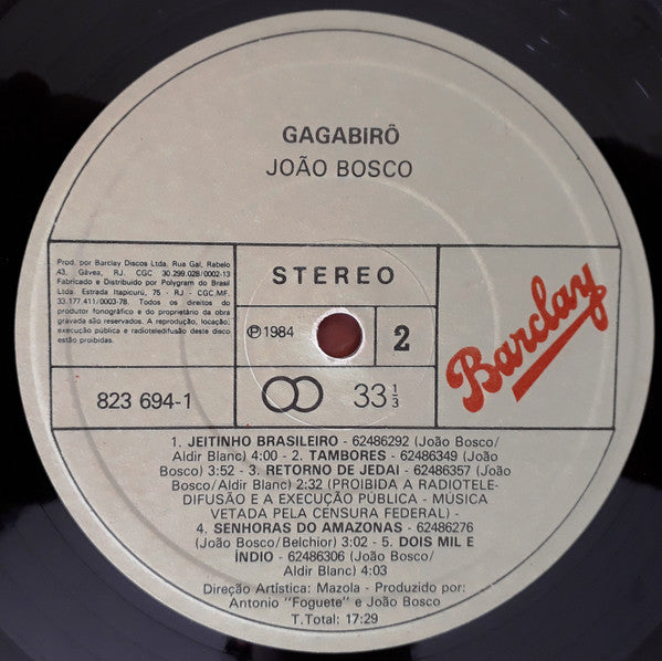 João Bosco ~ Gagabirô (Vinyl) - Djungel & Jazz