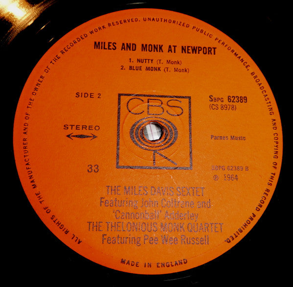 The Miles Davis Sextet / The Thelonious Monk Quartet : Miles & Monk At Newport (LP, Album)