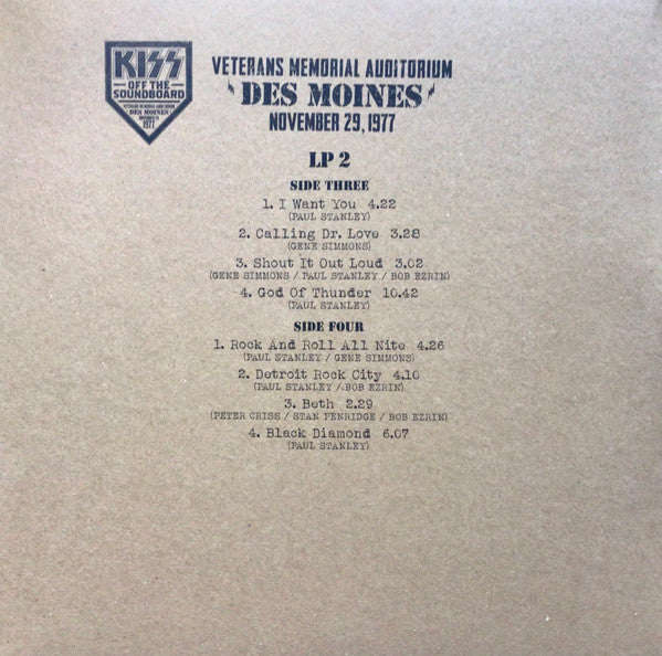 Kiss ~ Off The Soundboard Veterans Memorial Auditorium Des Moines November 29 1977 (Vinyl) - Djungel & Jazz
