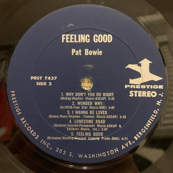 Pat Bowie With Charles McPherson, Tommy Flanagan, Al Hall, Osie Johnson : Feelin' Good! (LP, Album)