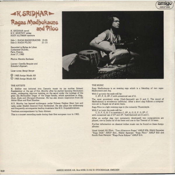 Krishnamurti Sridhar ~ Ragas Madhukauns And Piloo (Vinyl) - Djungel & Jazz