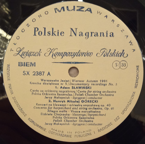 Various ~ Warszawska Jesień / Warsaw Autumn 1981 Kronika Dźwiękowa Nr 5 / Documentary Recordings No. 5 Muzyka Polska / Polish Music (Vinyl) - Djungel & Jazz