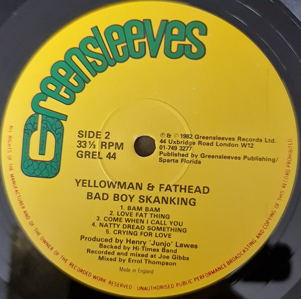 Yellowman & Fathead : Bad Boy Skanking (LP, Album)