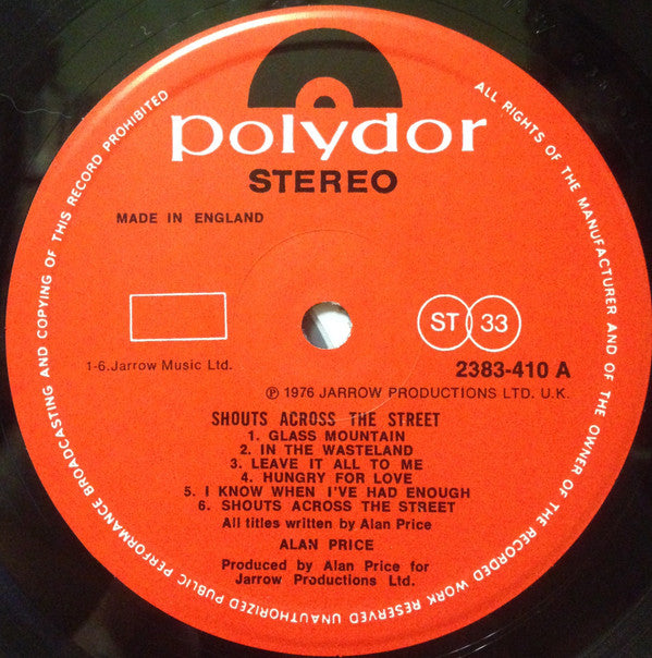 Alan Price ~ Shouts Across The Street (Vinyl) - Djungel & Jazz