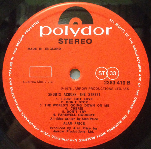 Alan Price ~ Shouts Across The Street (Vinyl) - Djungel & Jazz