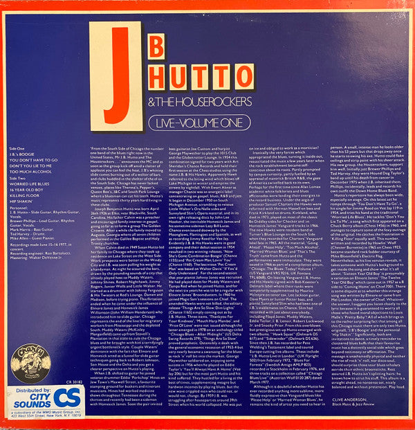 J.B. Hutto & The Houserockers : Live-Volume One (LP, Album)