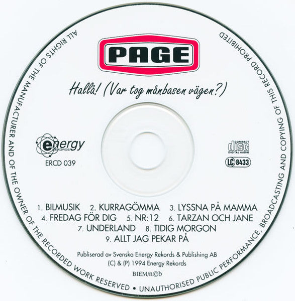 Page ~ Hallå! (Var Tog Månbasen Vägen?) (Vinyl) - Djungel & Jazz