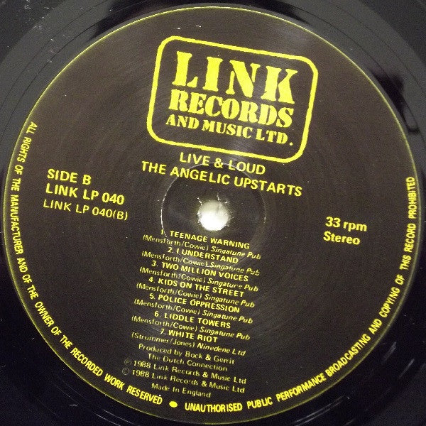 Angelic Upstarts ~ Live And Loud!! (Vinyl) - Djungel & Jazz