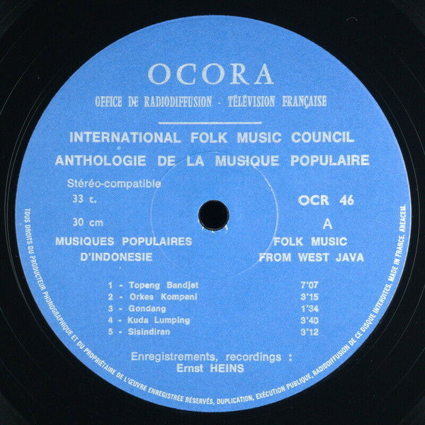 Various ~ Musiques Populaires D'indonesie (Folk Music From West-Java) (Vinyl) - Djungel & Jazz