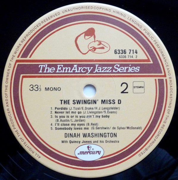 Dinah Washington & Quincy Jones And His Orchestra ~ The Swingin' Miss "D" (Vinyl) - Djungel & Jazz