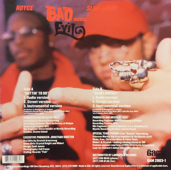 Bad Meets Evil Featuring Eminem aka Slim Shady And Royce The Five-Nine ~ Nuttin' To Do / Scary Movies (Vinyl) - Djungel & Jazz